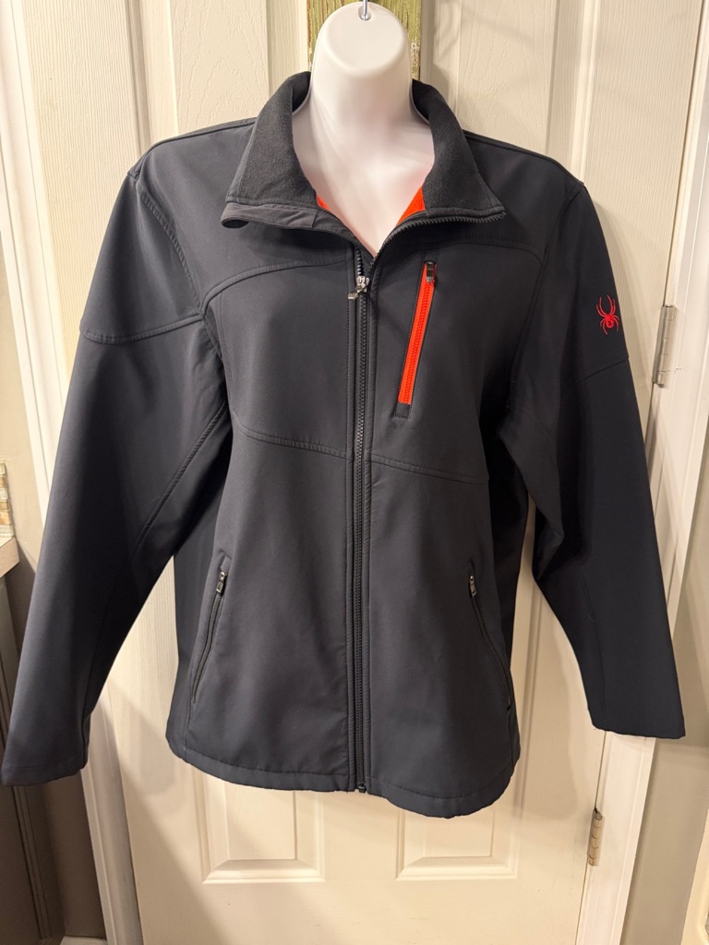 Men’s Spyder Black Softshell Jacket with Bright Red Zipper Accents & Interior